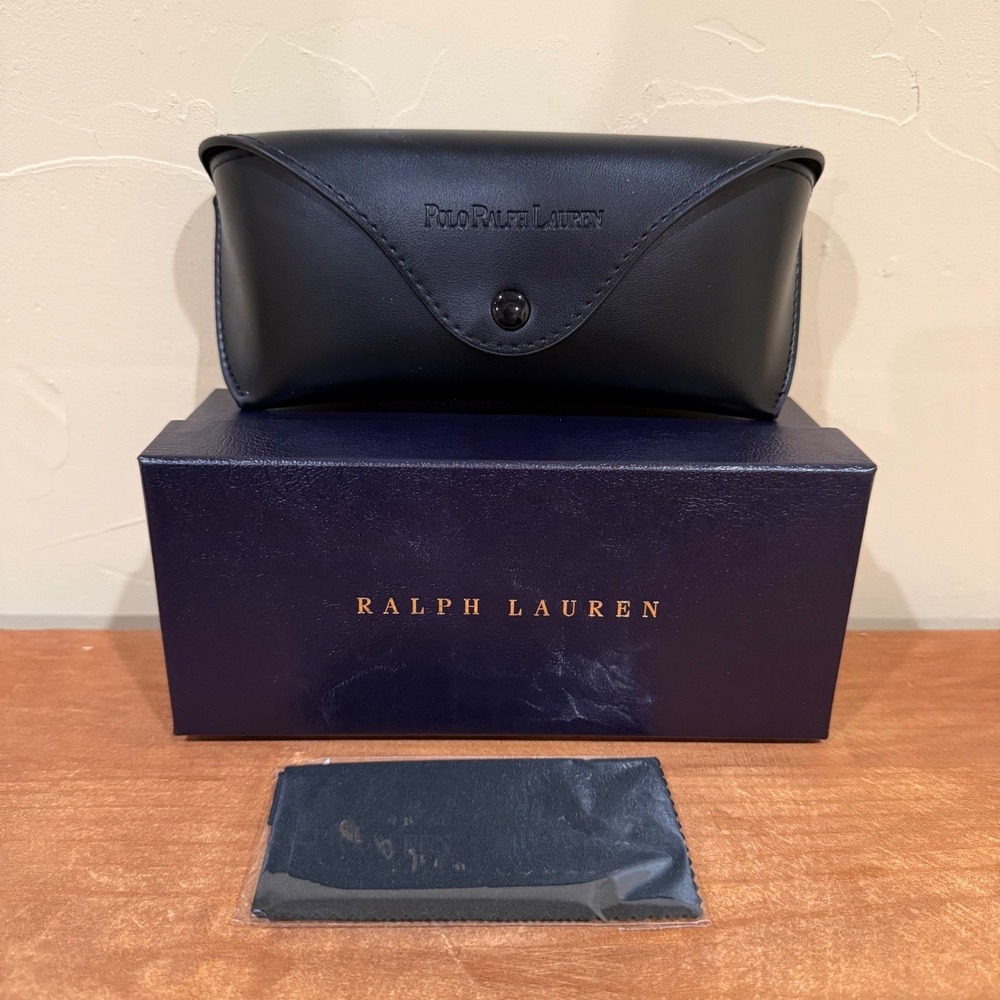 NEW Ralph Lauren Black Perforated Leather Sunglass Case, Box with Cleaning Cloth